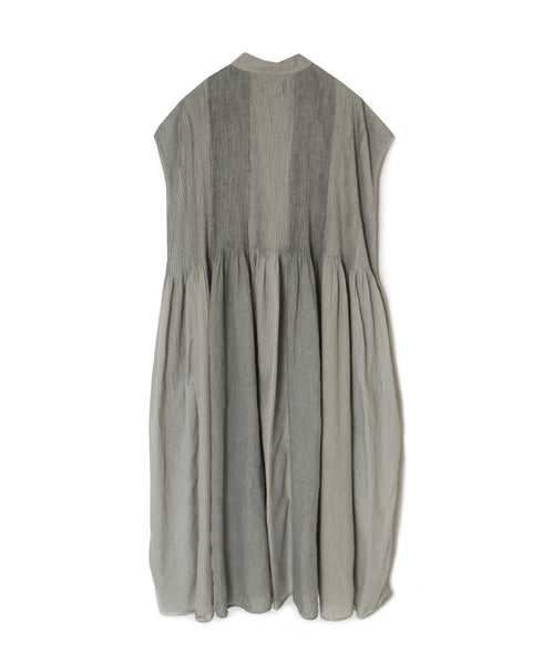 NMDS26264D ORGANIC COTTON/LINEN PATCHWORK OVERDYE BANDED F/SLEEVE SHIRT DRESS WITH MINI PINTUCK