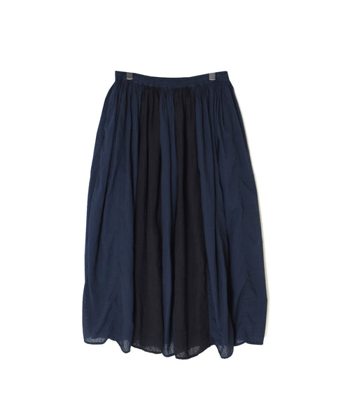 NMDS26265D 80s ORGANIC COTTON/80s LINEN PATCHWORK OVERDYE RAJASTHAN TUCK GATHERED SKIRT