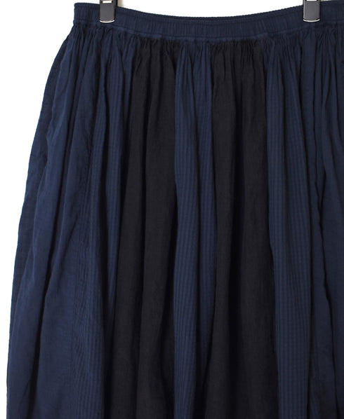 NMDS26265D 80s ORGANIC COTTON/80s LINEN PATCHWORK OVERDYE RAJASTHAN TUCK GATHERED SKIRT