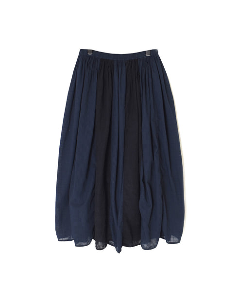 NMDS26265D 80s ORGANIC COTTON/80s LINEN PATCHWORK OVERDYE RAJASTHAN TUCK GATHERED SKIRT