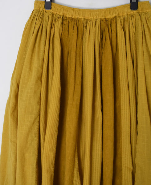 NMDS26265D 80s ORGANIC COTTON/80s LINEN PATCHWORK OVERDYE RAJASTHAN TUCK GATHERED SKIRT