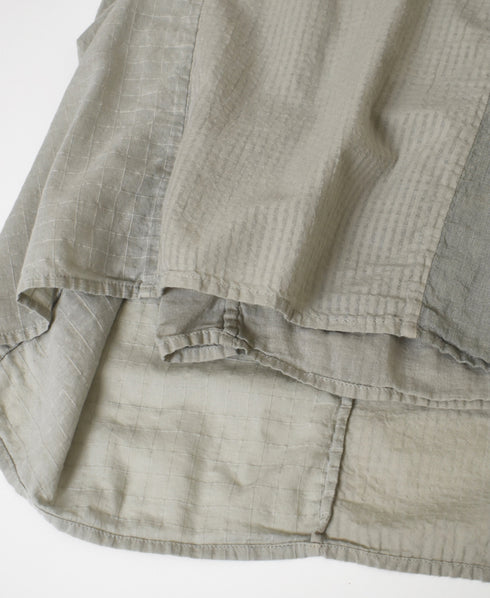 NMDS26265D 80s ORGANIC COTTON/80s LINEN PATCHWORK OVERDYE RAJASTHAN TUCK GATHERED SKIRT
