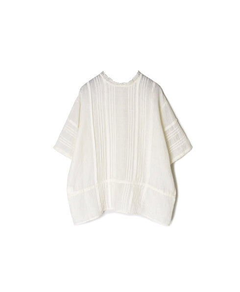 NMDS26271 80s POWER LOOM LINEN PLAIN LACE PINTUCK HALF/SLEEVE 2WAY SHIRT