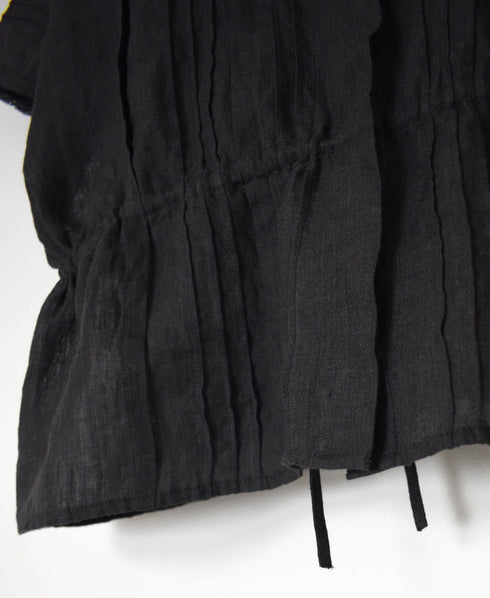 NMDS26271 80s POWER LOOM LINEN PLAIN LACE PINTUCK HALF/SLEEVE 2WAY SHIRT
