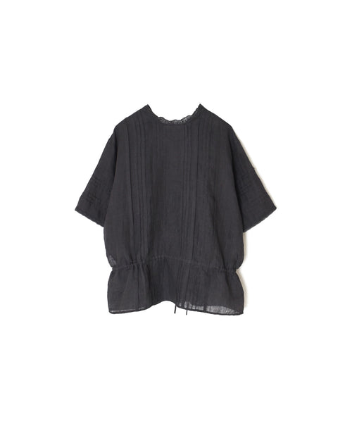 NMDS26271 80s POWER LOOM LINEN PLAIN LACE PINTUCK HALF/SLEEVE 2WAY SHIRT