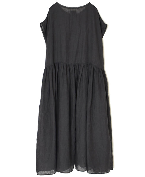 NMDS26272 80s POWER LOOM LINEN PLAIN BOAT-NECK LACE PULLOVER DRESS