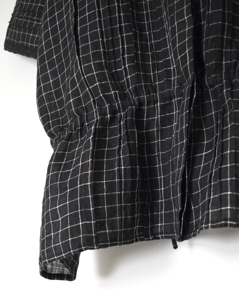 NMDS26281 80s POWER LOOM LINEN CHECK LACE PINTUCK HALF/SLEEVE 2WAY SHIRT