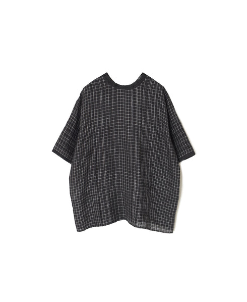 NMDS26281 80s POWER LOOM LINEN CHECK LACE PINTUCK HALF/SLEEVE 2WAY SHIRT