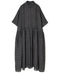 NMDS26284 80s POWER LOOM LINEN CHECK REGULAR COLLAR DRESS WITH RAJASTAN GATHER