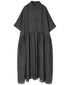 NMDS26284 80s POWER LOOM LINEN CHECK REGULAR COLLAR DRESS WITH RAJASTAN GATHER
