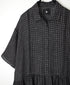 NMDS26284 80s POWER LOOM LINEN CHECK REGULAR COLLAR DRESS WITH RAJASTAN GATHER