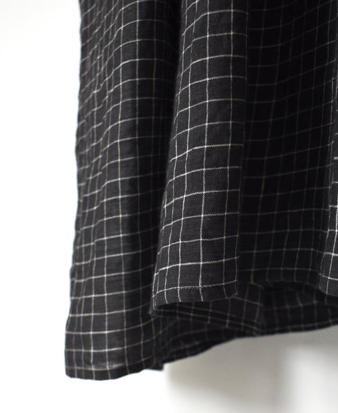 NMDS26284 80s POWER LOOM LINEN CHECK REGULAR COLLAR DRESS WITH RAJASTAN GATHER