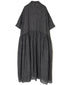 NMDS26284 80s POWER LOOM LINEN CHECK REGULAR COLLAR DRESS WITH RAJASTAN GATHER