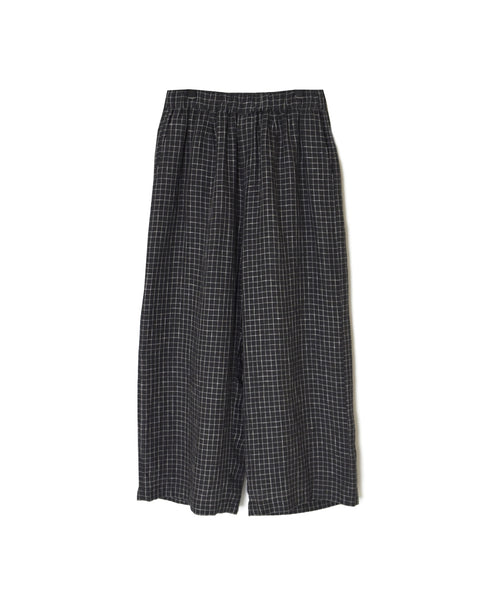 NMDS26285 80s POWER LOOM LINEN CHECK WIDE PANTS