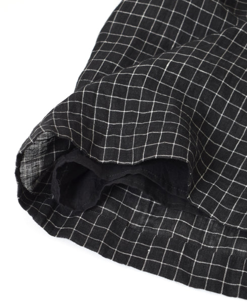 NMDS26285 80s POWER LOOM LINEN CHECK WIDE PANTS