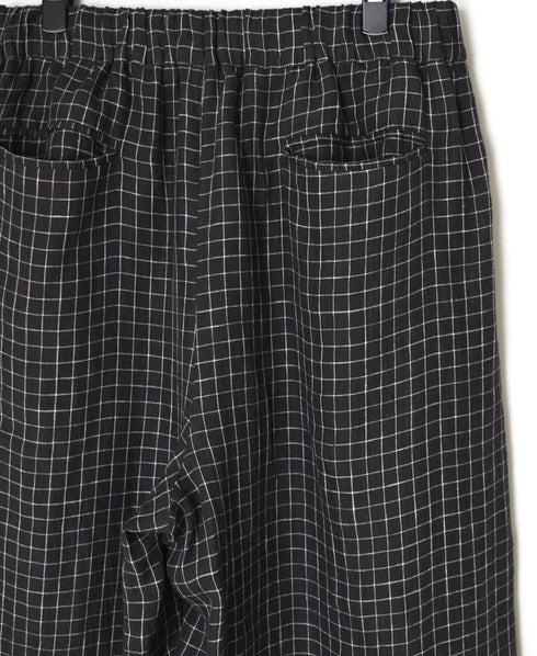 NMDS26285 80s POWER LOOM LINEN CHECK WIDE PANTS