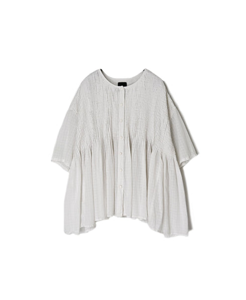 NMDS26501D 80s ORGANIC DOBIE CHECK OVERDYE CREW-NECK BUTTON SHIRT WITH PINTUCK
