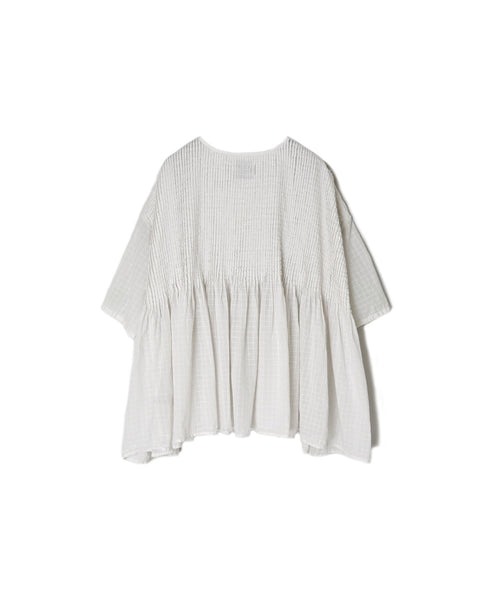 NMDS26501D 80s ORGANIC DOBIE CHECK OVERDYE CREW-NECK BUTTON SHIRT WITH PINTUCK