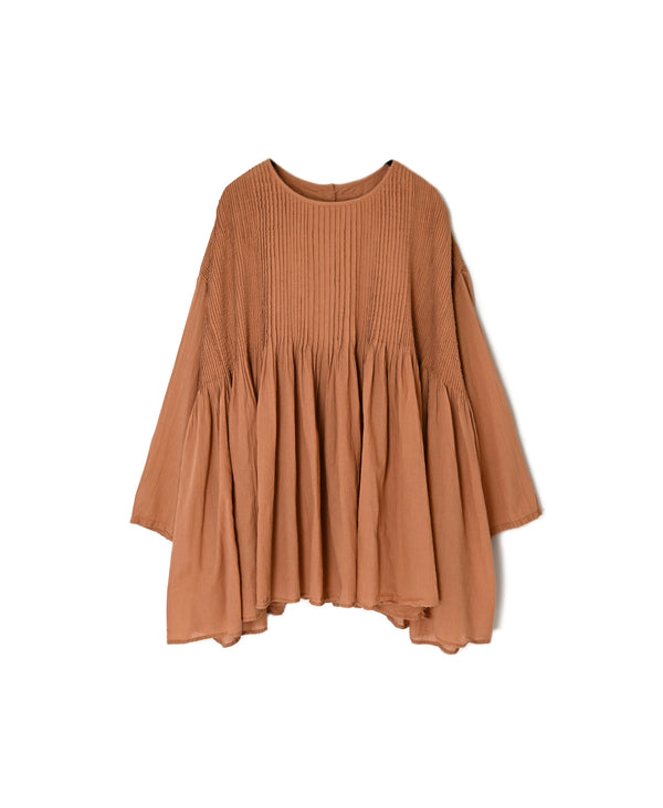 NMDS26511D 80s ORGANIC VOILE STRIPE (OVERDYE) CREW-NECK 3/4 SL SHIRT WITH MINI PINTUCK