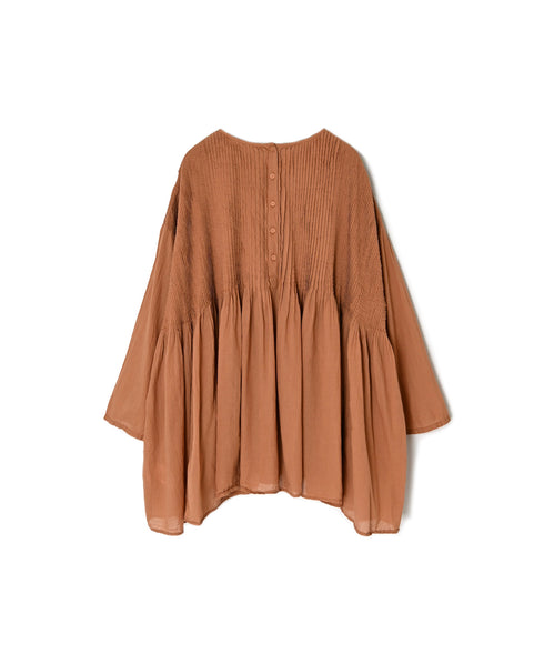 NMDS26511D 80s ORGANIC VOILE STRIPE (OVERDYE) CREW-NECK 3/4 SL SHIRT WITH MINI PINTUCK