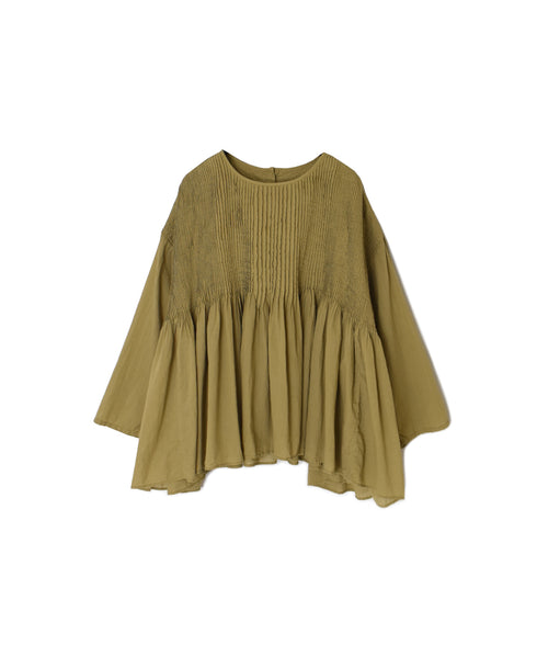 NMDS26511D 80s ORGANIC VOILE STRIPE (OVERDYE) CREW-NECK 3/4 SL SHIRT WITH MINI PINTUCK