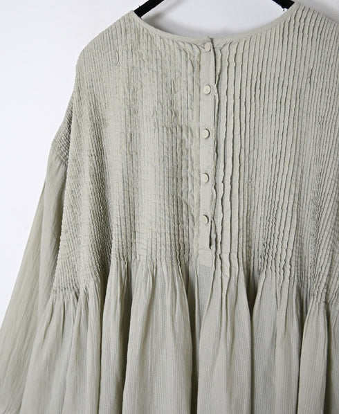 NMDS26511D 80s ORGANIC VOILE STRIPE (OVERDYE) CREW-NECK 3/4 SL SHIRT WITH MINI PINTUCK