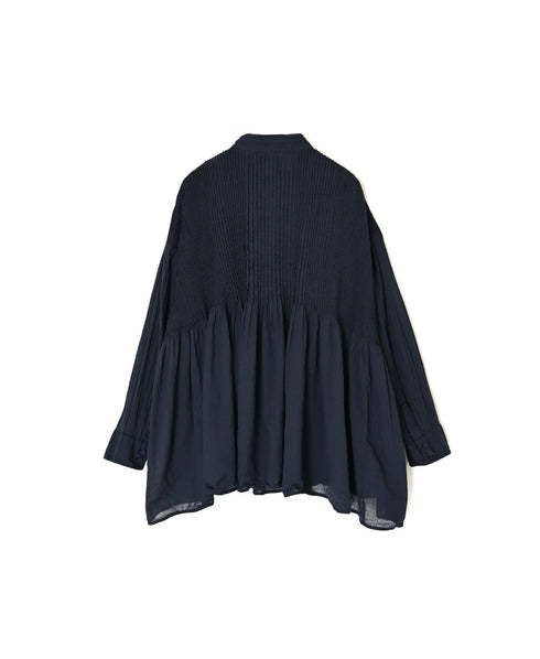 NMDS26512D 80s ORGANIC VOILE STRIPE (OVERDYE) MINI PINTUCK BANDED SHIRT