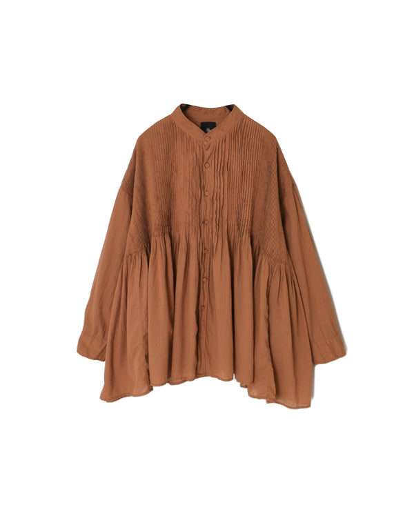 NMDS26512D 80s ORGANIC VOILE STRIPE (OVERDYE) MINI PINTUCK BANDED SHIRT