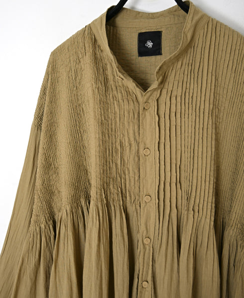 NMDS26512D 80s ORGANIC VOILE STRIPE (OVERDYE) MINI PINTUCK BANDED SHIRT