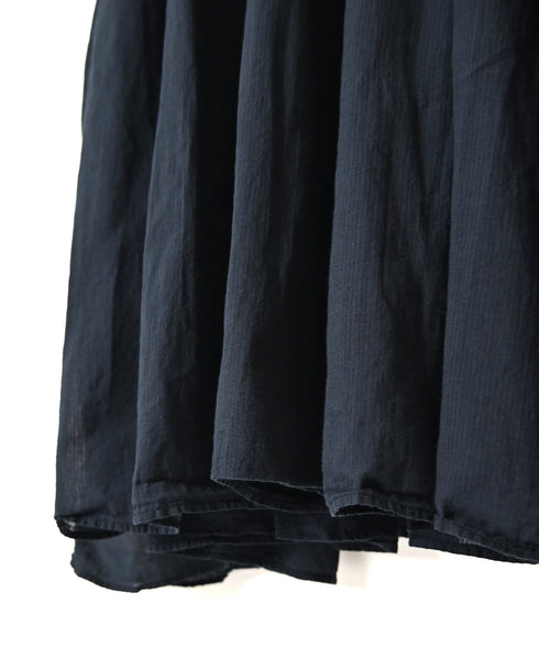 NMDS26513D 80s ORGANIC VOILE STRIPE (OVERDYE) CREW-NECK F/SL DRESS WITH PINTUCK