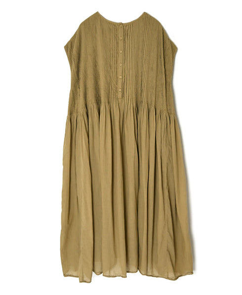 NMDS26513D 80s ORGANIC VOILE STRIPE (OVERDYE) CREW-NECK F/SL DRESS WITH PINTUCK