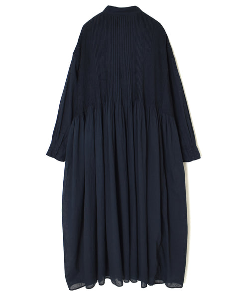 NMDS26514D 80s ORGANIC VOILE STRIPE (OVERDYE) BANDED SHIRT DRESS WITH MINI PINTUCK
