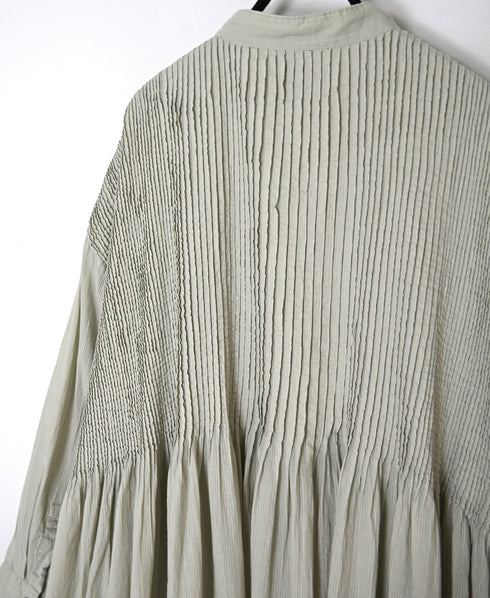NMDS26514D 80s ORGANIC VOILE STRIPE (OVERDYE) BANDED SHIRT DRESS WITH MINI PINTUCK