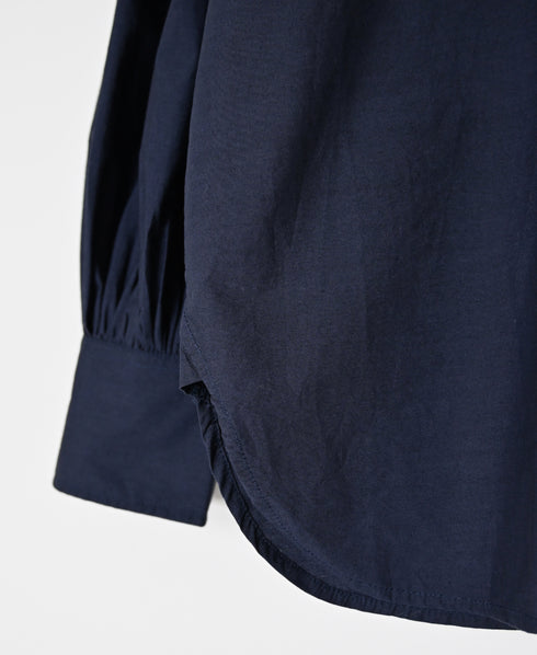 NMDS26531 60s ORGANIC POPLIN PLAIN BANDED COLLAR GATHERED SLEEVE SHIRT
