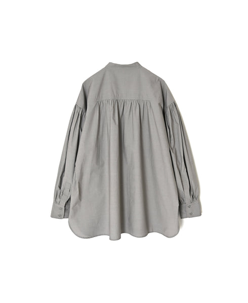 NMDS26531 60s ORGANIC POPLIN PLAIN BANDED COLLAR GATHERED SLEEVE SHIRT