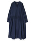 NMDS26534 60s ORGANIC POPLIN PLAIN GATHERED V-NECK DRESS