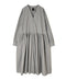 NMDS26534 60s ORGANIC POPLIN PLAIN GATHERED V-NECK DRESS