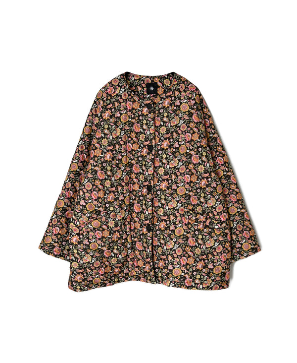 NMDS26561 BANGALORE SILK FLOWER PRINT PADDED C-NECK SHORT COAT