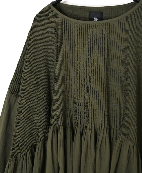 NMDS26601D ORGANIC MICRO CHECK&VOILE PLAIN PATCHWORK OVERDYE MINI PINTUCK PULLOVER