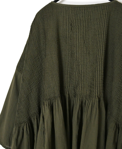 NMDS26601D ORGANIC MICRO CHECK&VOILE PLAIN PATCHWORK OVERDYE MINI PINTUCK PULLOVER