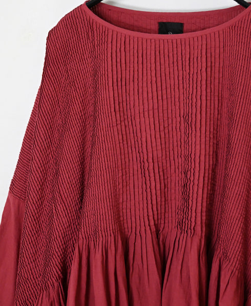 NMDS26601D ORGANIC MICRO CHECK&VOILE PLAIN PATCHWORK OVERDYE MINI PINTUCK PULLOVER