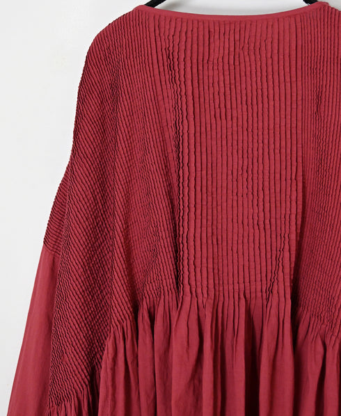 NMDS26601D ORGANIC MICRO CHECK&VOILE PLAIN PATCHWORK OVERDYE MINI PINTUCK PULLOVER