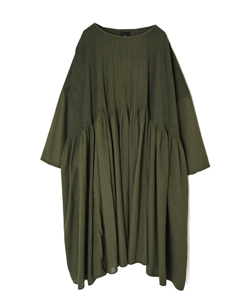 NMDS26602D ORGANIC MICRO CHECK&VOILE PLAIN PATCHWORK OVERDYE PINTUCK PULLOVER DRESS