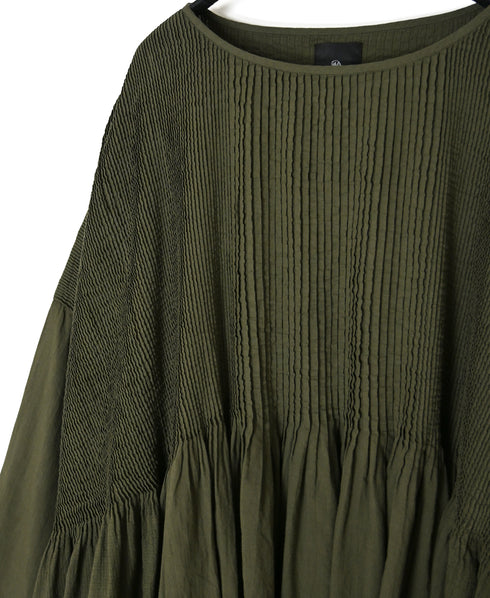 NMDS26602D ORGANIC MICRO CHECK&VOILE PLAIN PATCHWORK OVERDYE PINTUCK PULLOVER DRESS