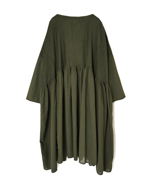 NMDS26602D ORGANIC MICRO CHECK&VOILE PLAIN PATCHWORK OVERDYE PINTUCK PULLOVER DRESS