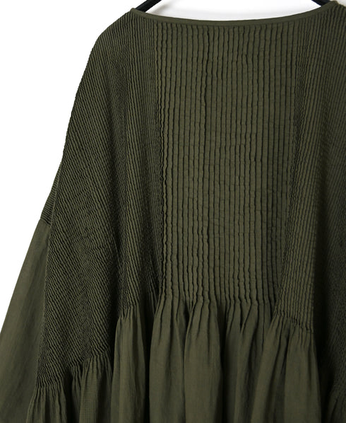 NMDS26602D ORGANIC MICRO CHECK&VOILE PLAIN PATCHWORK OVERDYE PINTUCK PULLOVER DRESS