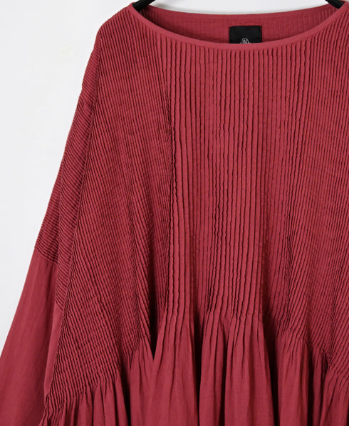 NMDS26602D ORGANIC MICRO CHECK&VOILE PLAIN PATCHWORK OVERDYE PINTUCK PULLOVER DRESS