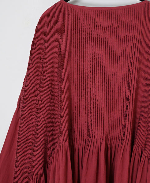 NMDS26602D ORGANIC MICRO CHECK&VOILE PLAIN PATCHWORK OVERDYE PINTUCK PULLOVER DRESS
