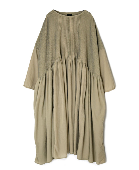 NMDS26602D ORGANIC MICRO CHECK&VOILE PLAIN PATCHWORK OVERDYE PINTUCK PULLOVER DRESS