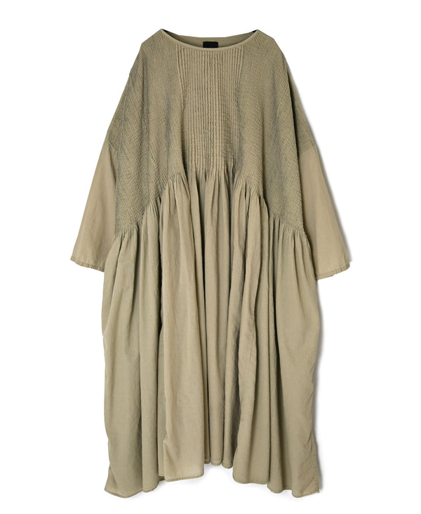 NMDS26602D ORGANIC MICRO CHECK&VOILE PLAIN PATCHWORK OVERDYE PINTUCK PULLOVER DRESS